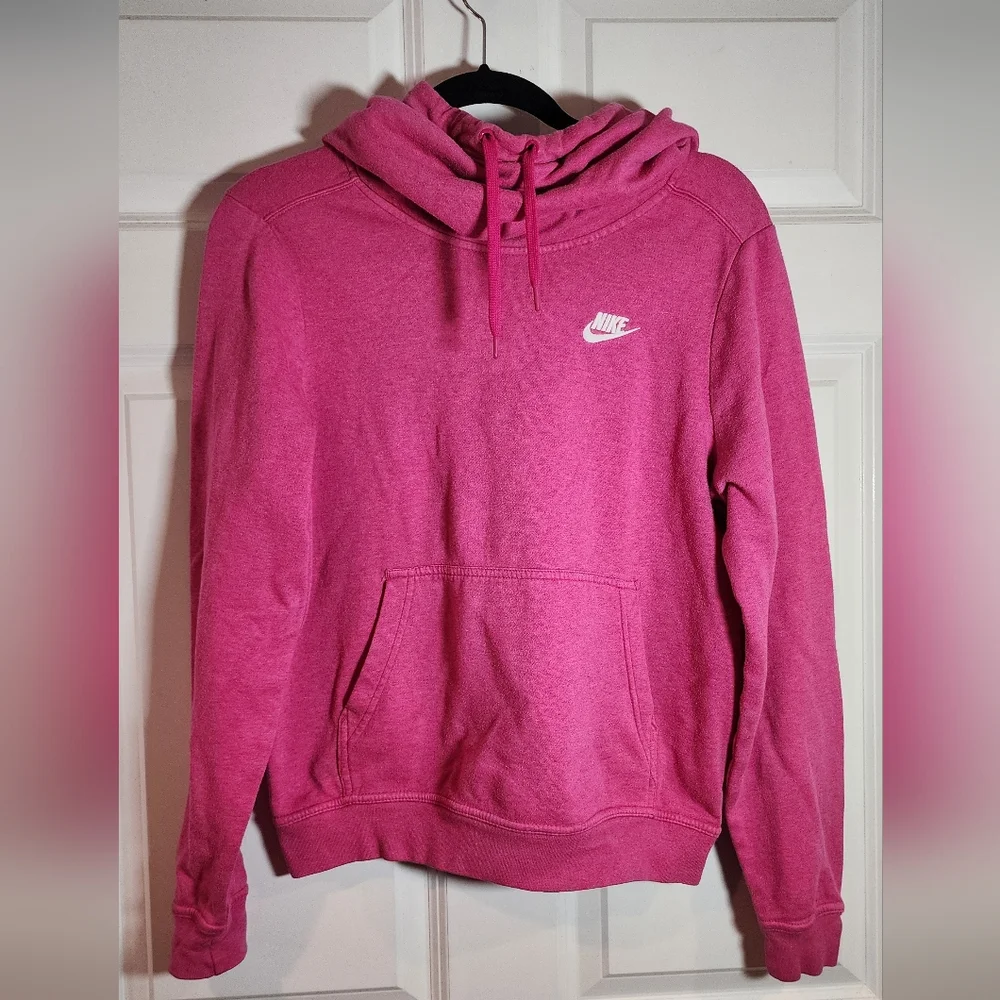 Nike Fuchsia Pullover Hoodie Small Cowl Neck Small Hole Left Sleeve